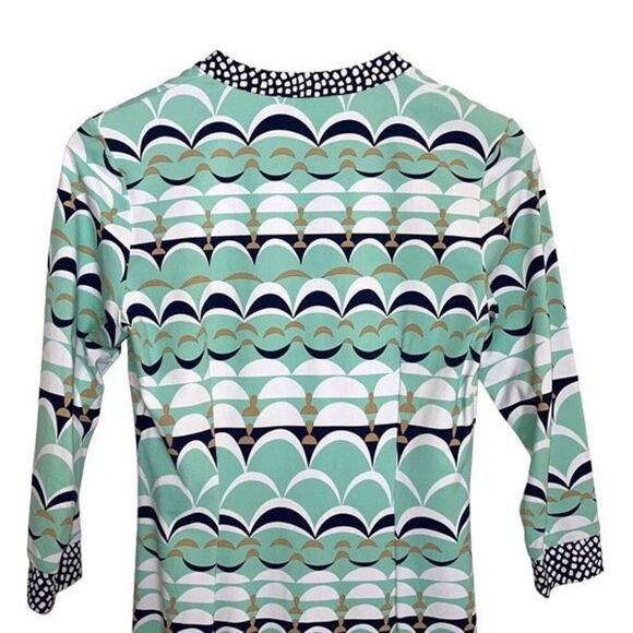 J.McLaughlin Giselle Dress Catalina Cloth Stretch V-neck Mint Navy White Gold Bl - Picture 5 of 10